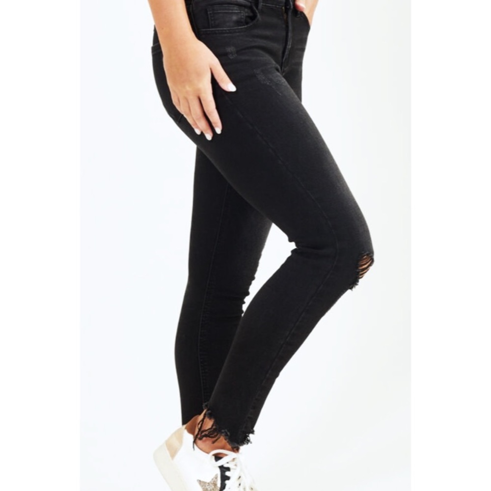 H&M : size 12 : black distressed & ripped ‘super skinny’ high waist jeans denim